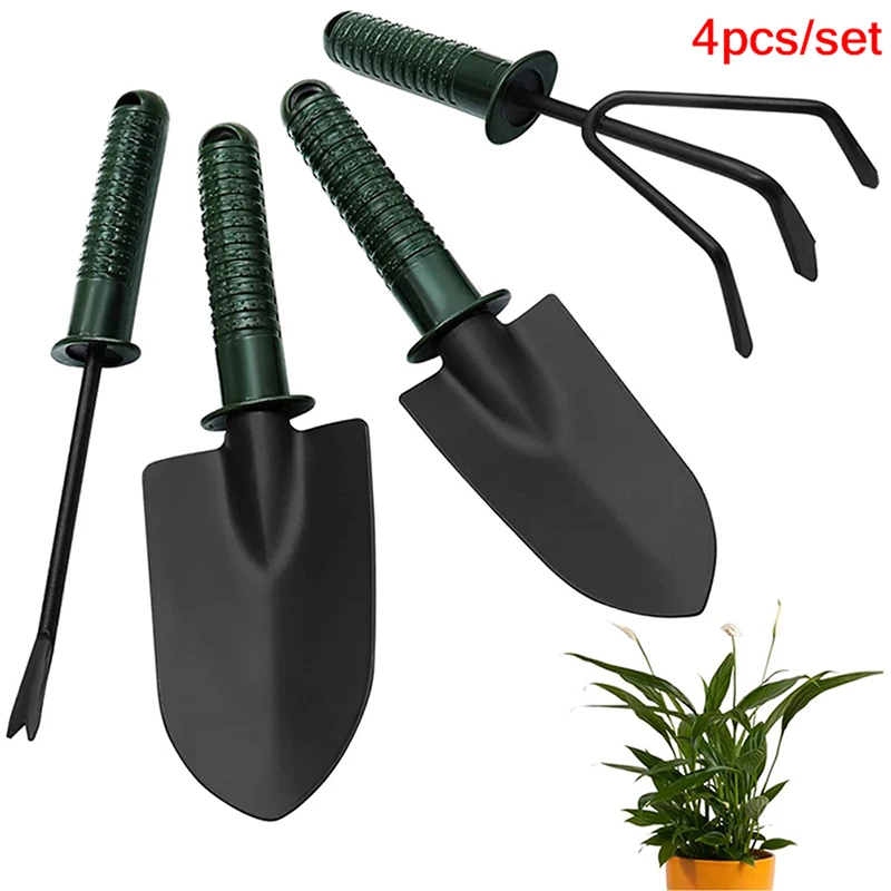 

4Pcs/Set Plastic Handle Gardening Steel Shovel Outdoor Planting Household Ripe Potted Spade Garden Planting Tools