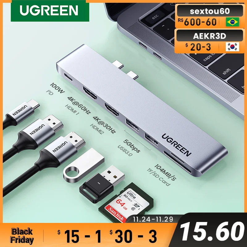 UGREEN USB C HUB Dual type-c a Multi USB 3.0 4K HDMI per MacBook Pro Air Adapter Thunderbolt 3 Dock USB C 3.1 Port Type C HUB