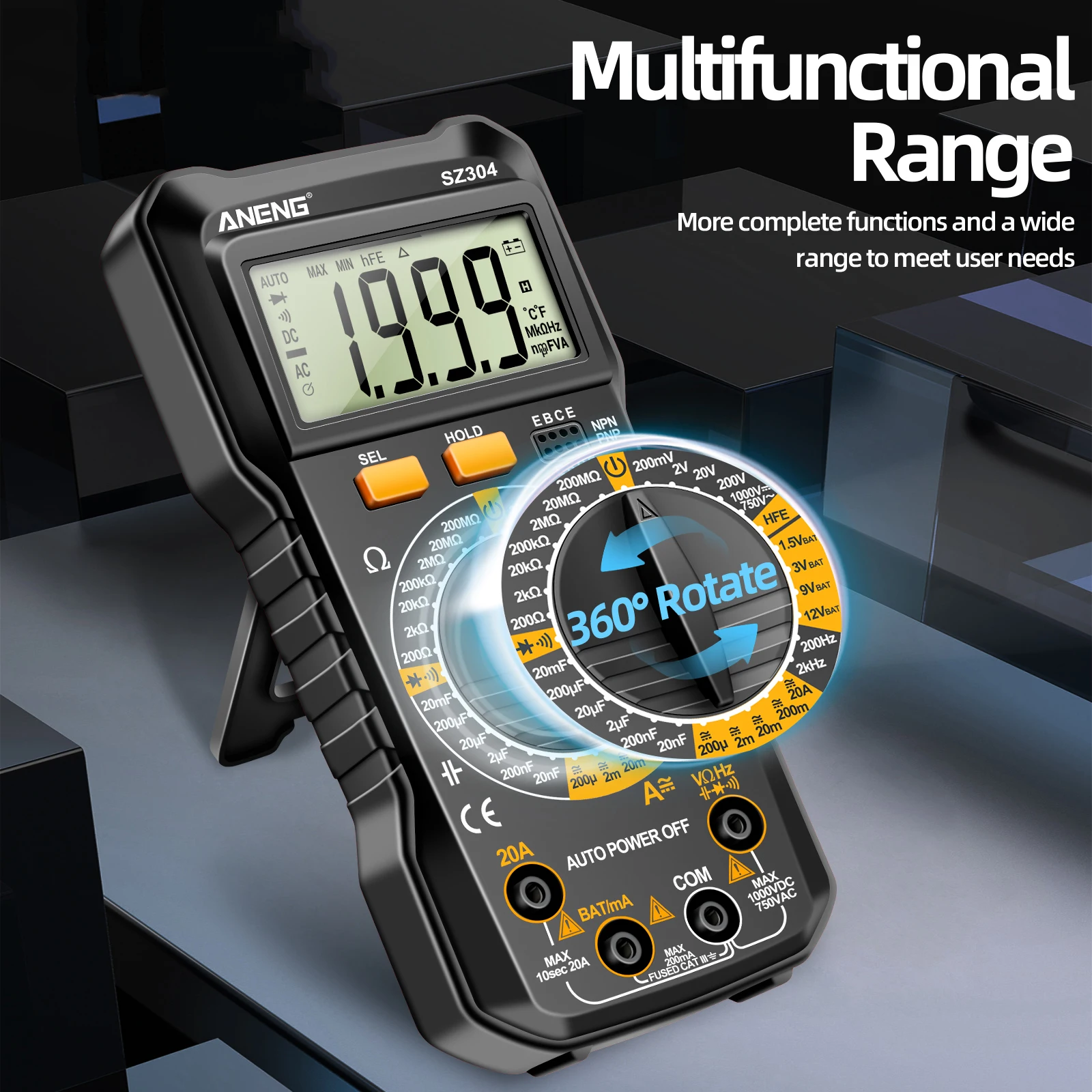 

ANENG Multifunction Digital Multimeter, Handheld High Precision Tester, Counts LCD Voltage Resistance Tester for Line Detection