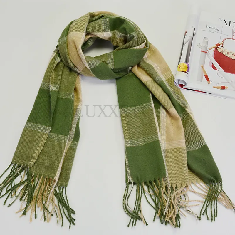 

Luxury Plaid Scarf Winter Warm Cashmere Women Long Pashmina Foulard Female Scarves Lady Tassel Shawl Wraps Design New