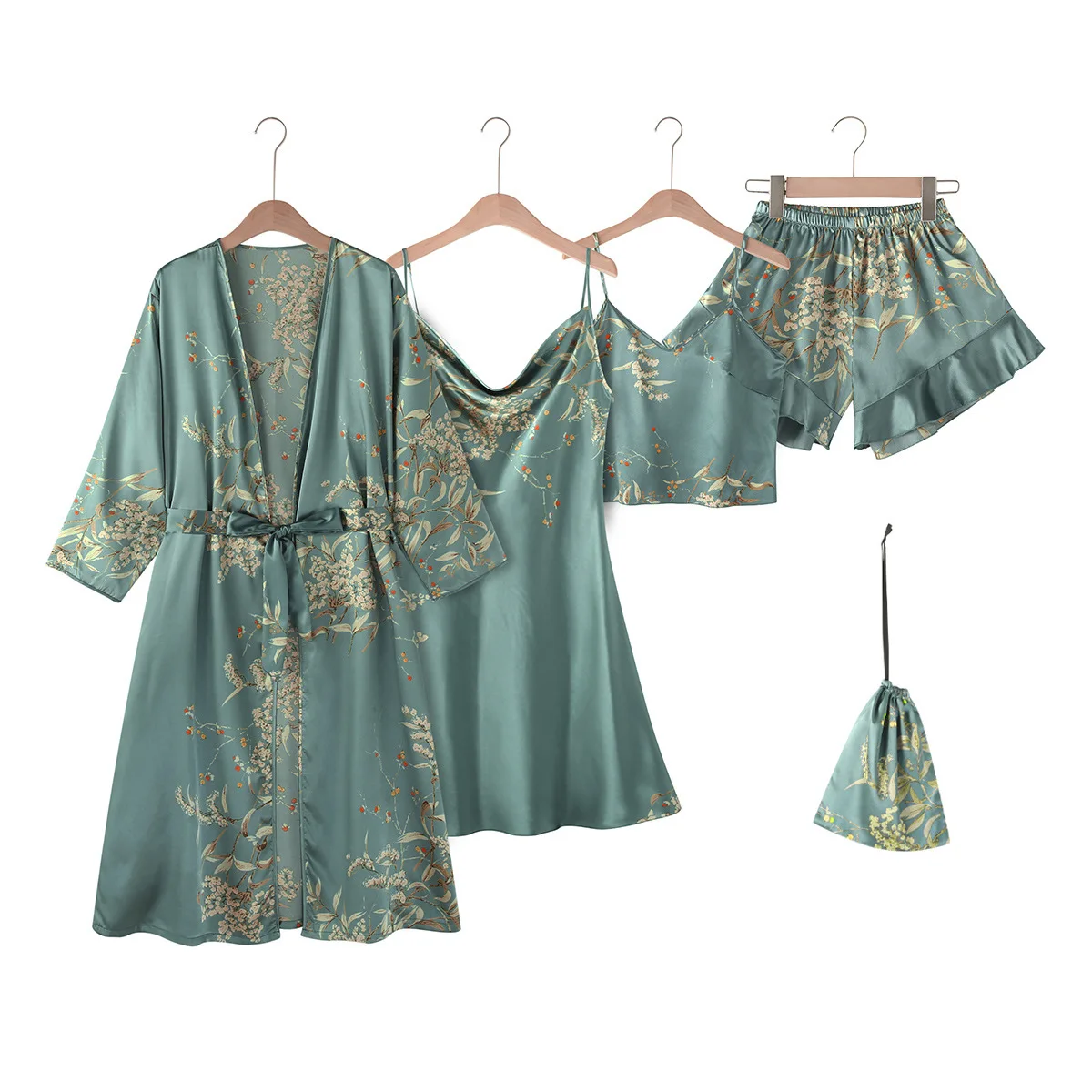 Women's 5-piece home suit minimalist printed pajamas thin pajama suspender shorts suspender skirt set pijama