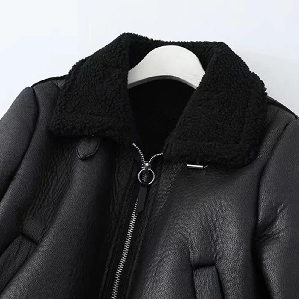 Hot Selling Vintage Long Sleeve Female Outerwear Chic Top Women's Fashion Thick Warm Winter Fur Faux Leather Cropped Jacket Coat