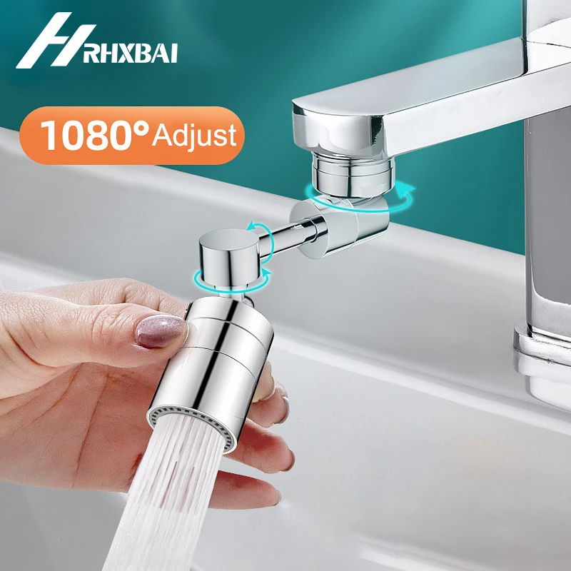 Refined Copper 1080° Universal Faucet Kitchen Bathroom Universal Transfer Tap Adapter Two-mode Effluent Rotatable Mechanical Arm