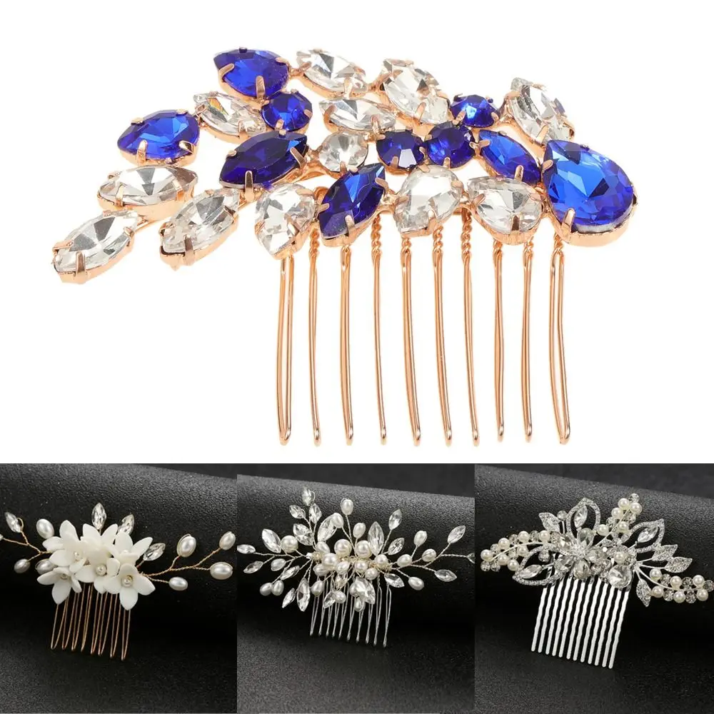 

Women Girls Hair Ornaments Wedding Hair Accessories Rhinestone Hair Comb Pearl Hairpins Bridesmaid Crystal Leaf Comb