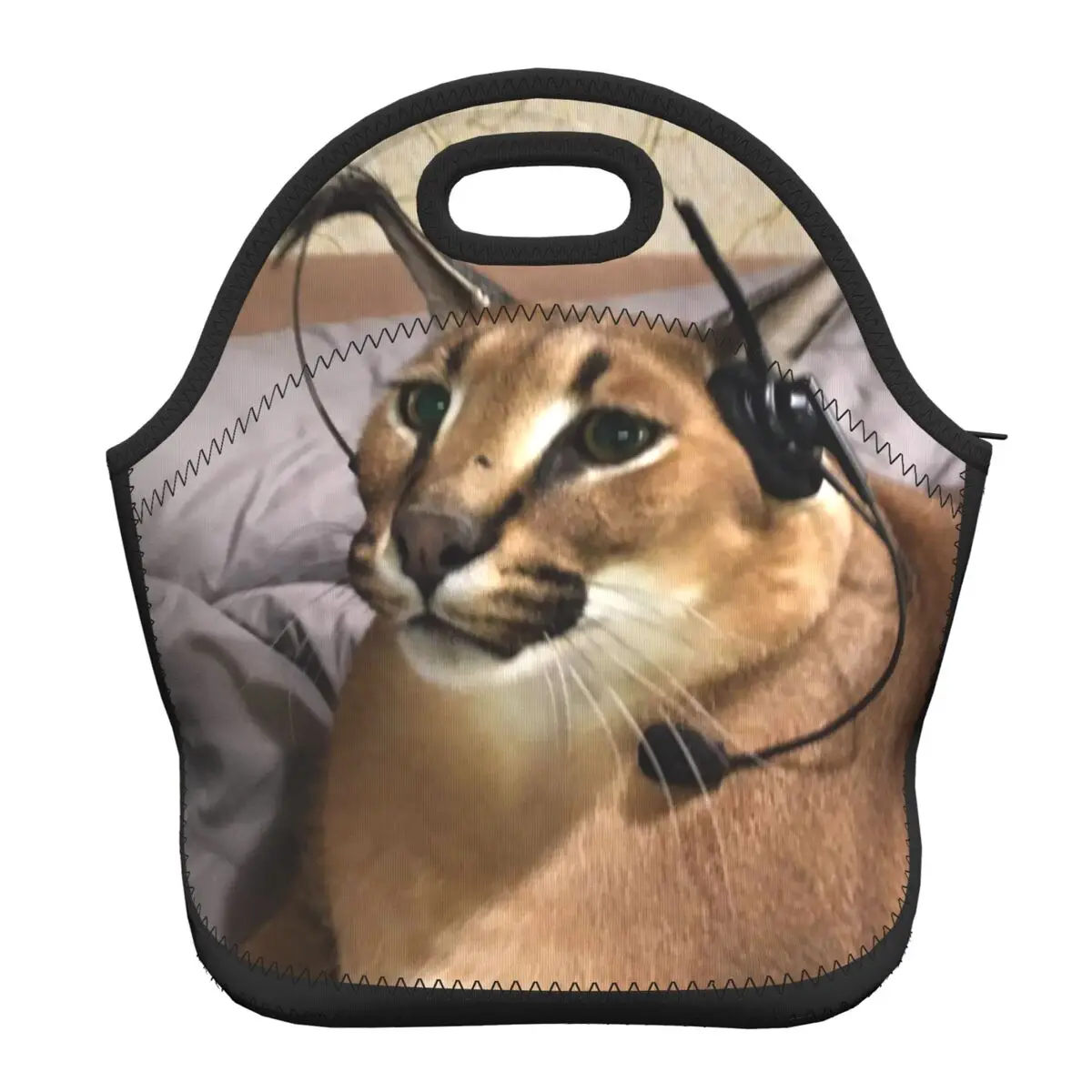 

Большая круглая Неопреновая Ланч-бокс для женщин, забавная термоизолированная сумка для ланча с изображением кота, детская школьная сумка ...