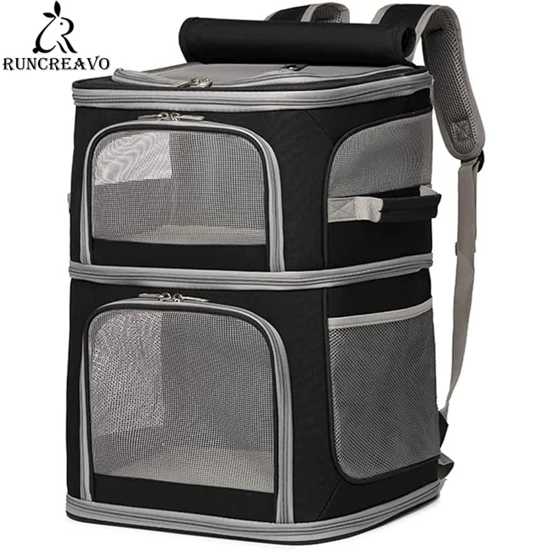 

Double Layer Cat Carrier Backpack Removable Cat Bag for 2 Cats Collapsible Pet Carrier for Small Medium Cats Dogs Puppies of 7kg