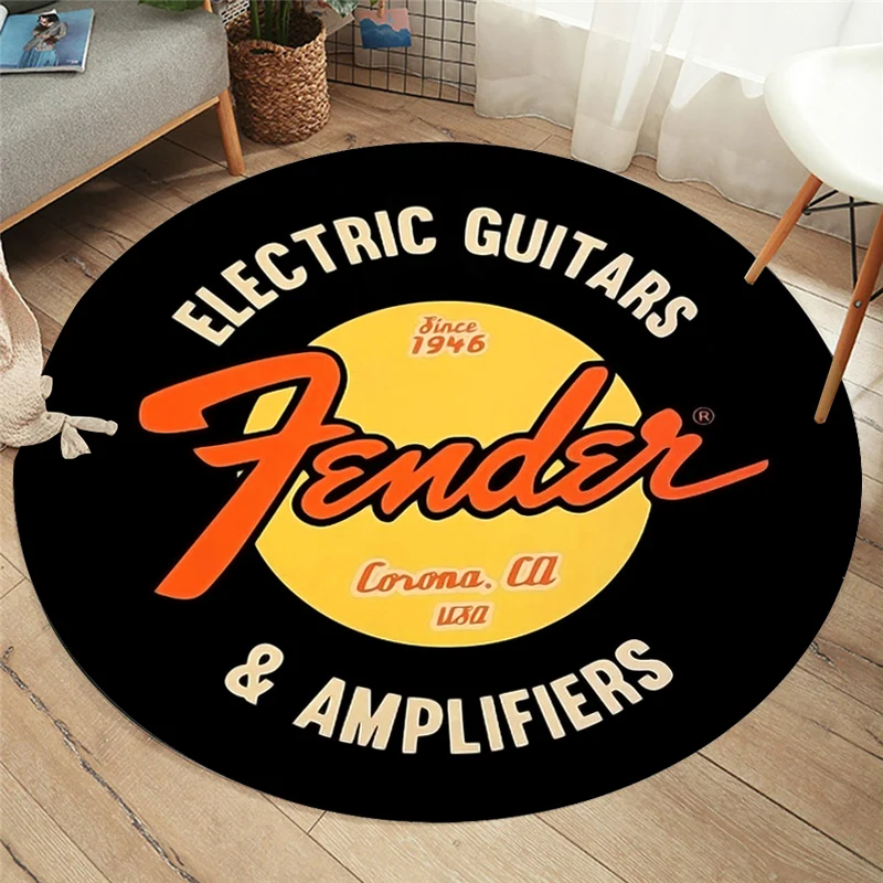 

Fender Guitar Round Carpet Rock Floor Mats Flannel Printed Area Rug Sound Insulation Pad For Music Room Bedroom Home Decorative