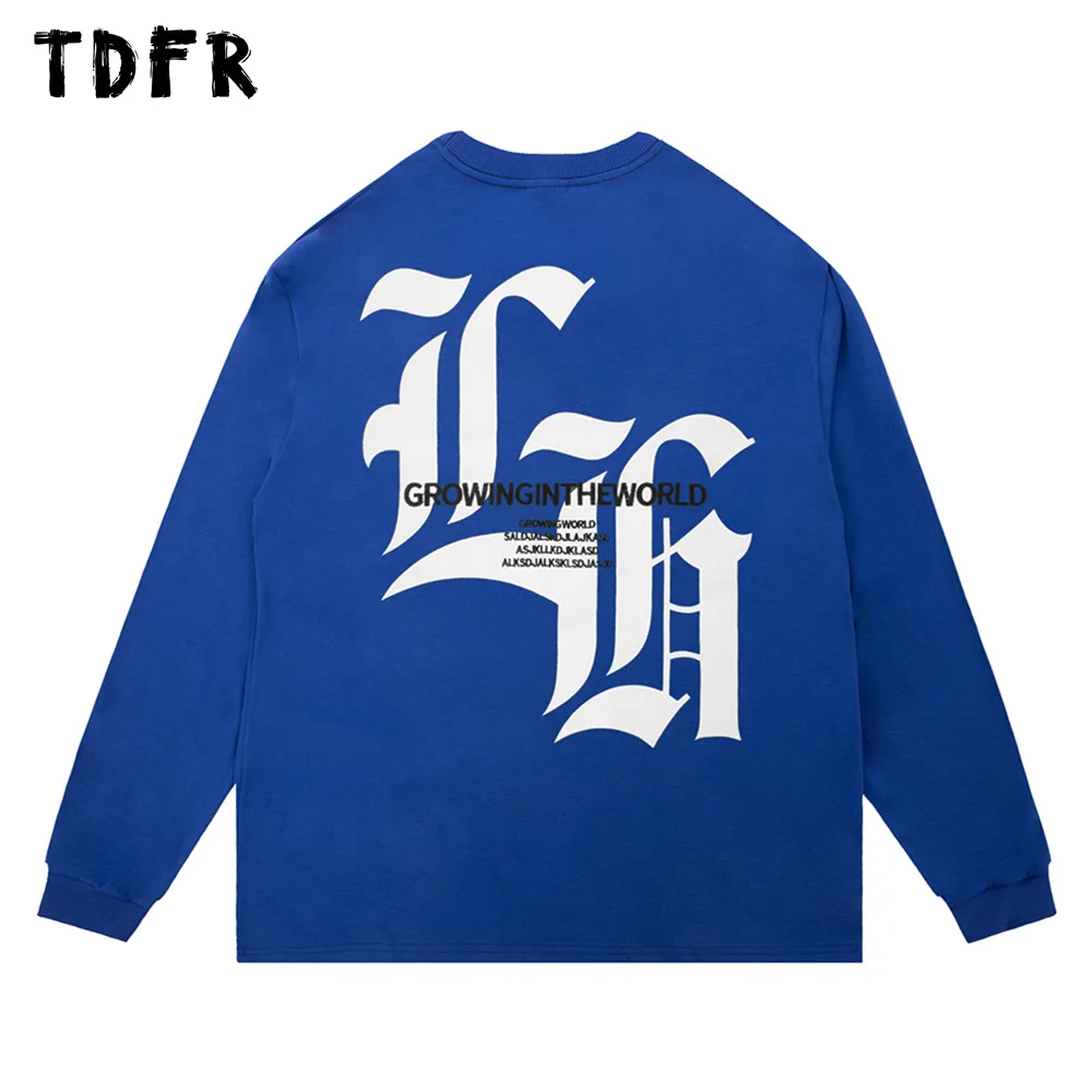 

Футболка мужская с длинным рукавом, двусторонняя уличная одежда с надписью, свободная хлопковая рубашка с круглым вырезом, осень