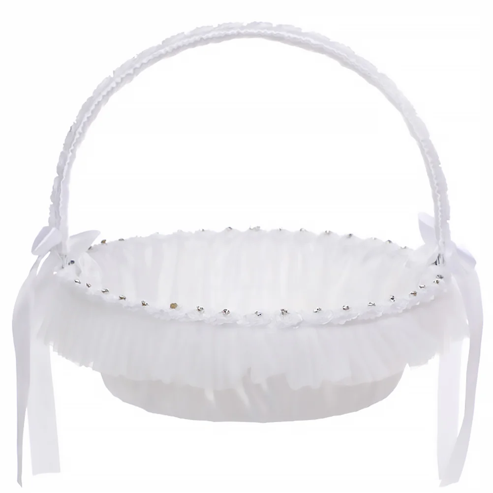 

1Pc Wedding White Bows Bride Tote Basket White Bows Wedding Party Supplies