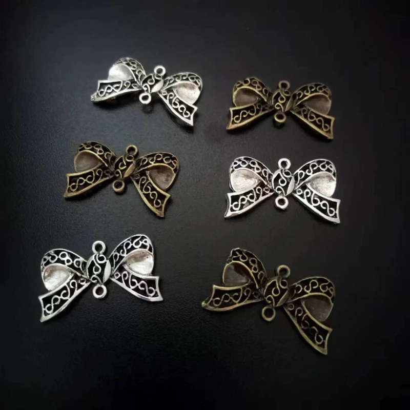 25 шт./лот 23x43 мм античное серебро/античная бронза цинковый сплав бант DIY Подвески
