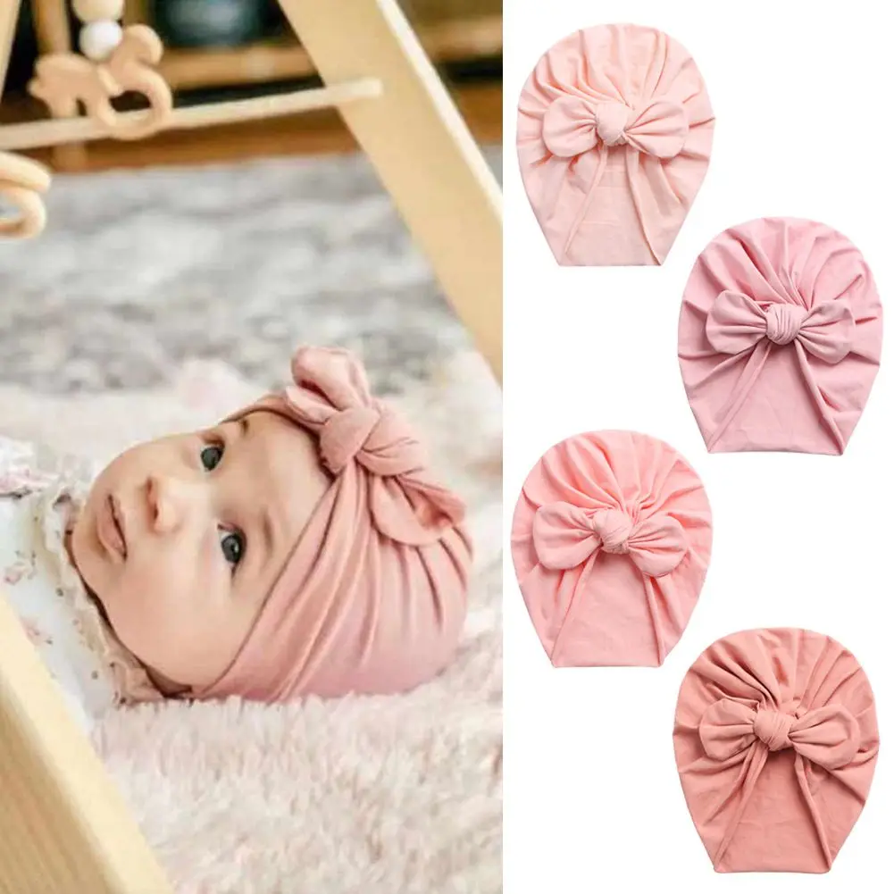 

Cute Rabbit Ears Cotton Kids Girl Head Wrap Baby Beanies Turban Hat Knot Bonnet Newborn Baby Hospital Hat