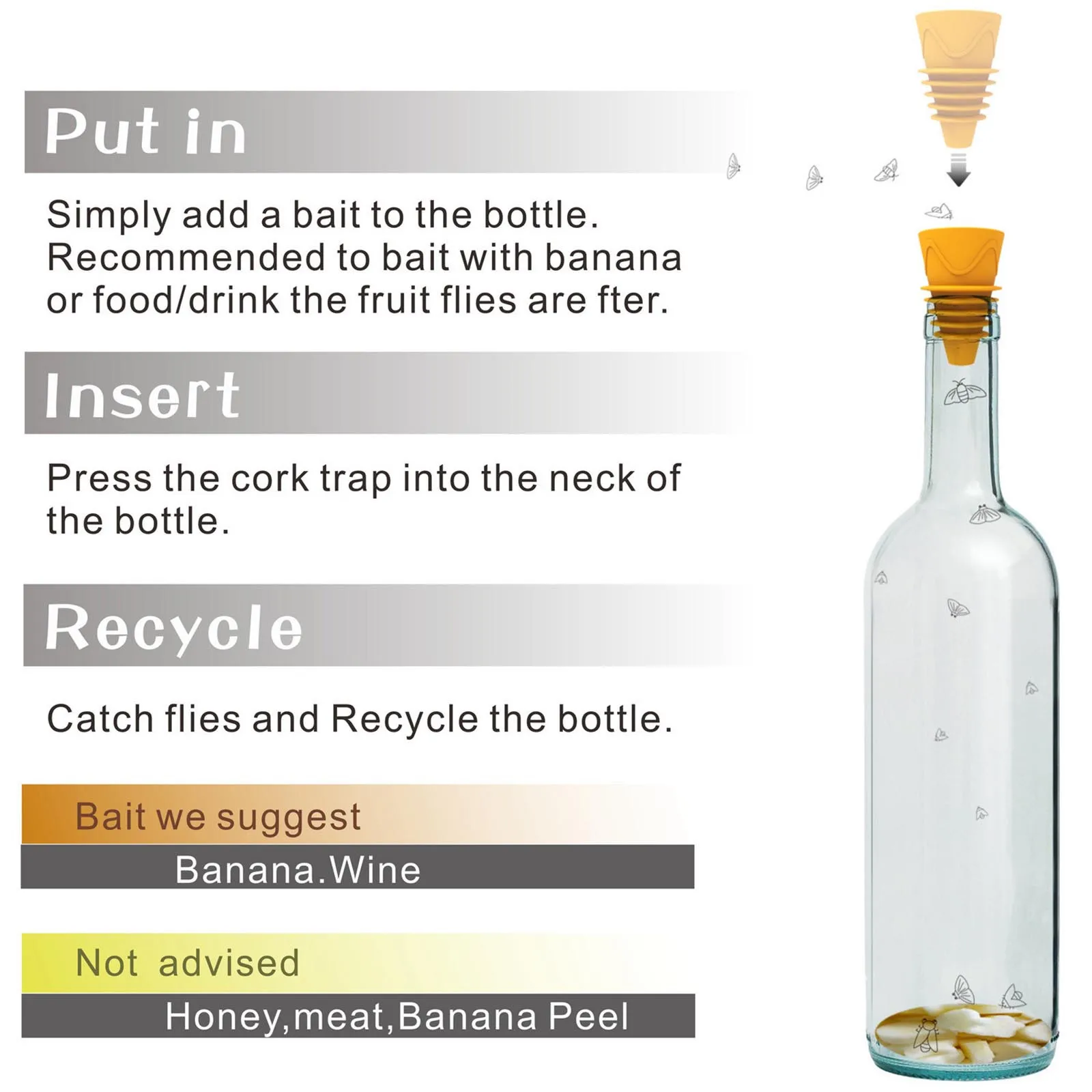 

14 Day Fly Spray Fruit Catch Bottle Stopper Fly FRUIT FLY TARP