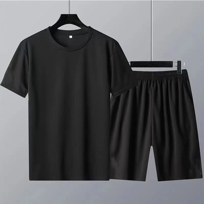 Summer men's sports suit 2-piece casual T-shirt shorts sets oversized fashion breathable solid color cotton unisex high standard