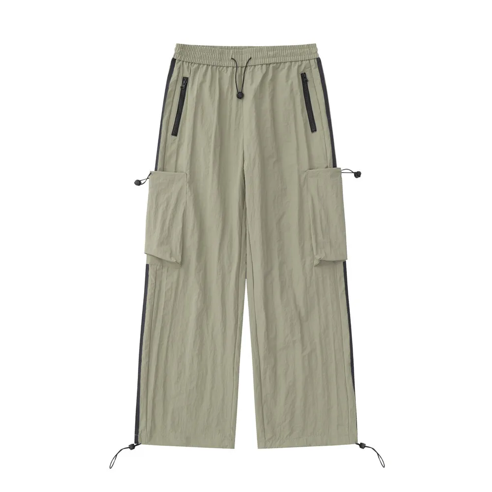 

Large Pockets Casual Cargo Pants Man Panelled Spliced Elastic Waist Full Length Loose Oversize Streetwear Trousers