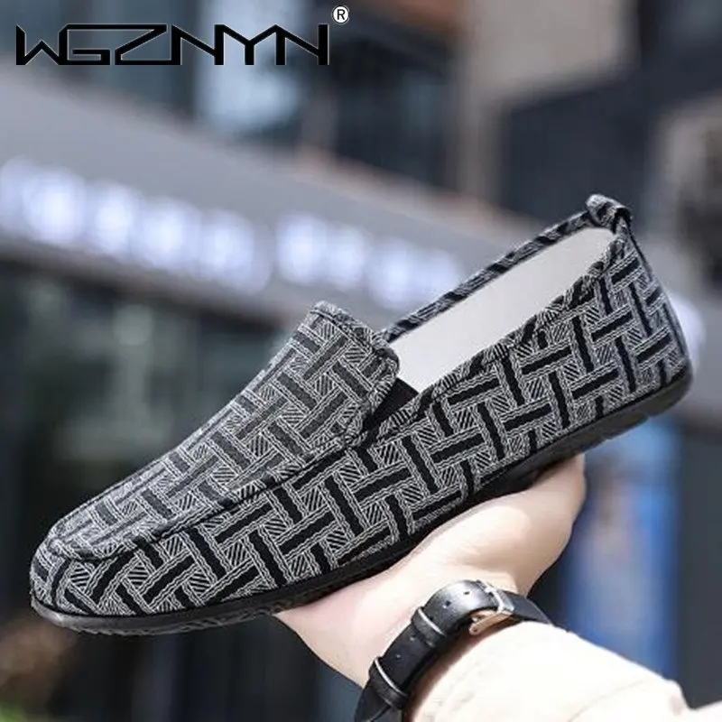 

Мужские удобные лоферы, повседневная обувь на плоской подошве, дышащие, без застежки, мягкая холщовая обувь