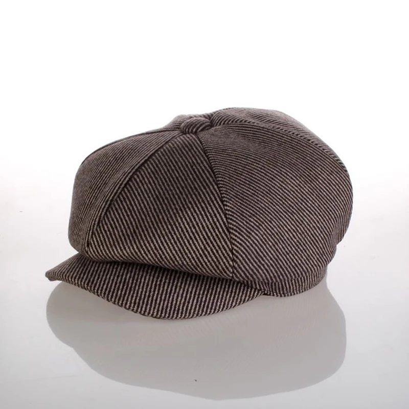 

Men Wool Newsboy Hat Men Beret Brown Spring Autumn Winter Vintage woolen striped Berets Women 6 Panels Cap BJM45