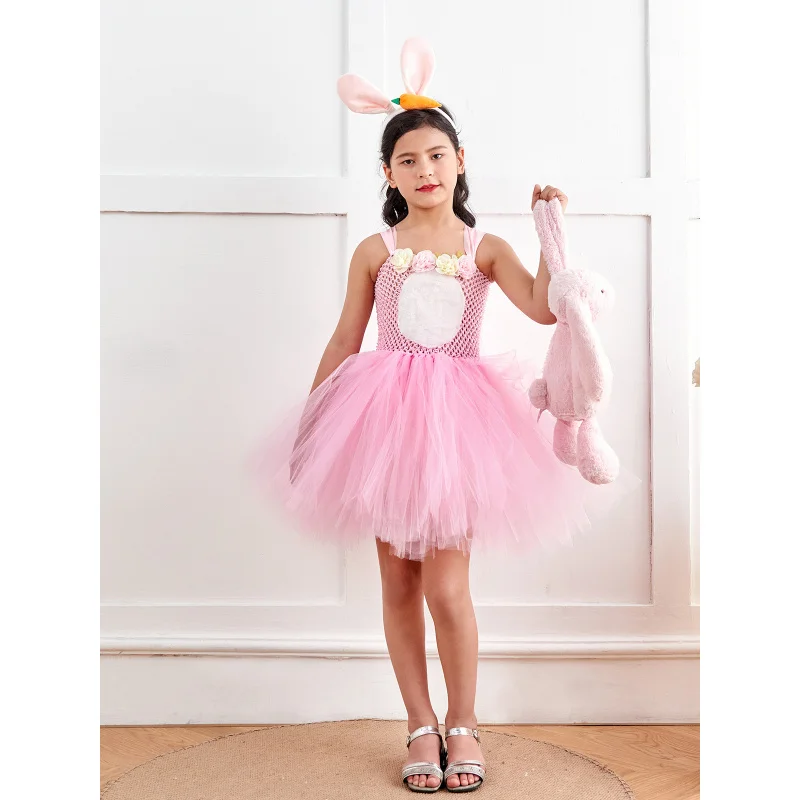 Платье принцессы для косплея с пасхальным кроликом девочек длинное бархатное