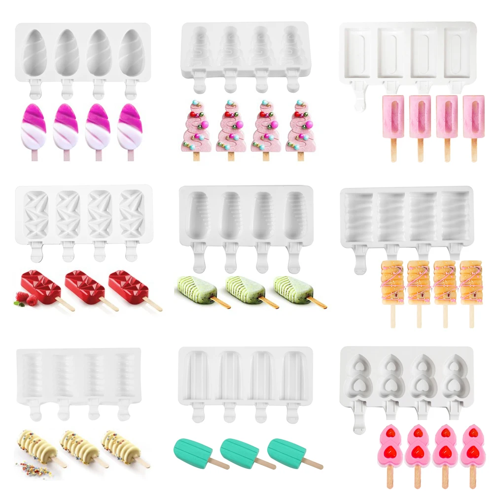 

Silicone Ice Cream Mold DIY Homemade Popsicle Moulds Freezer 4 Cell Small Size Ice Cube Tray Popsicle Barrel Makers Baking Tools