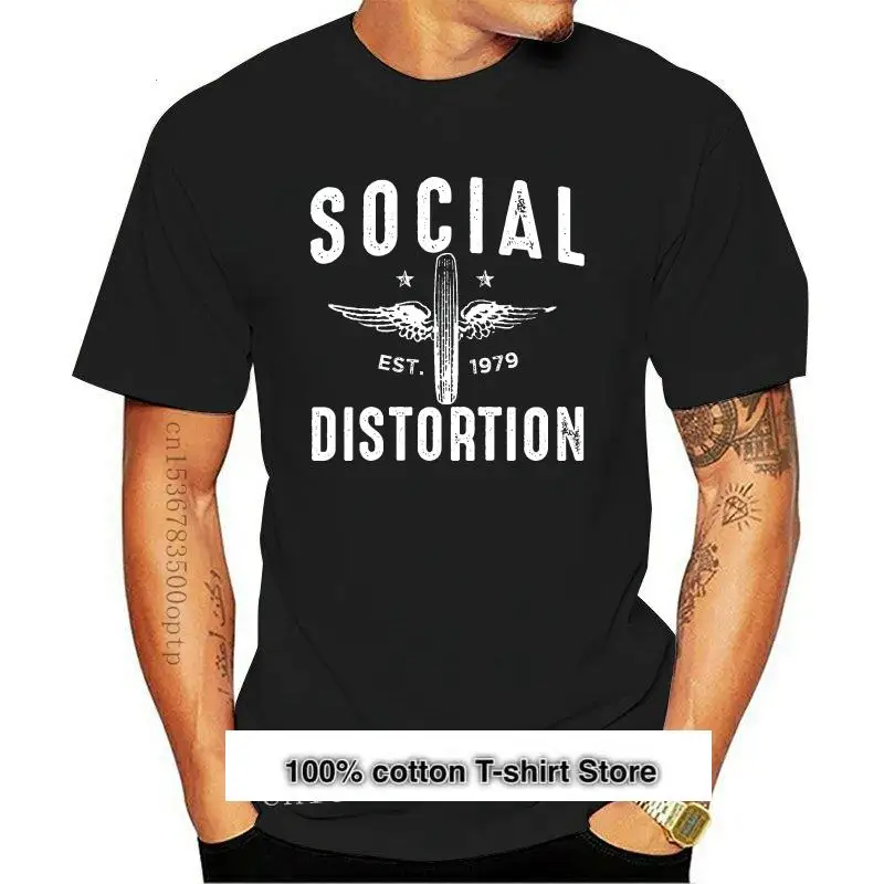 

Nueva camiseta de rueda alada de distorsión Social, oficial, 2021 Camiseta de algodón de Anime, camisa negra