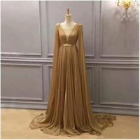long sleeves dubai elegant chiffon evening dress for women aline african gold o neck wedding prom formal party gowns