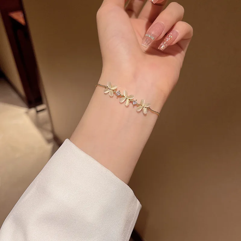 

Fashion Flower Opal Bracelet Korean Style Personalized Luxury Bracelet Birthday Party Women's Jewelry Accessories Chain Link Sut