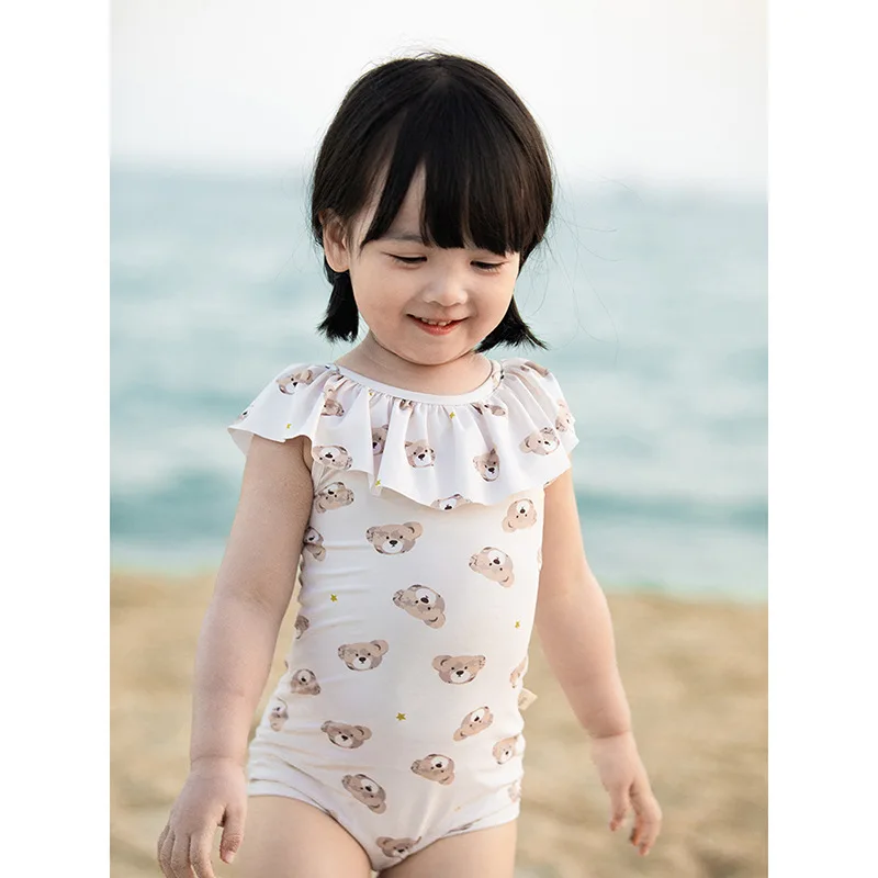 

HoneyCherry Girls One Piece Swimsuit Digital Printing Lotus Leaf Lace Romper Baby Summer New One Piece Swimsuit