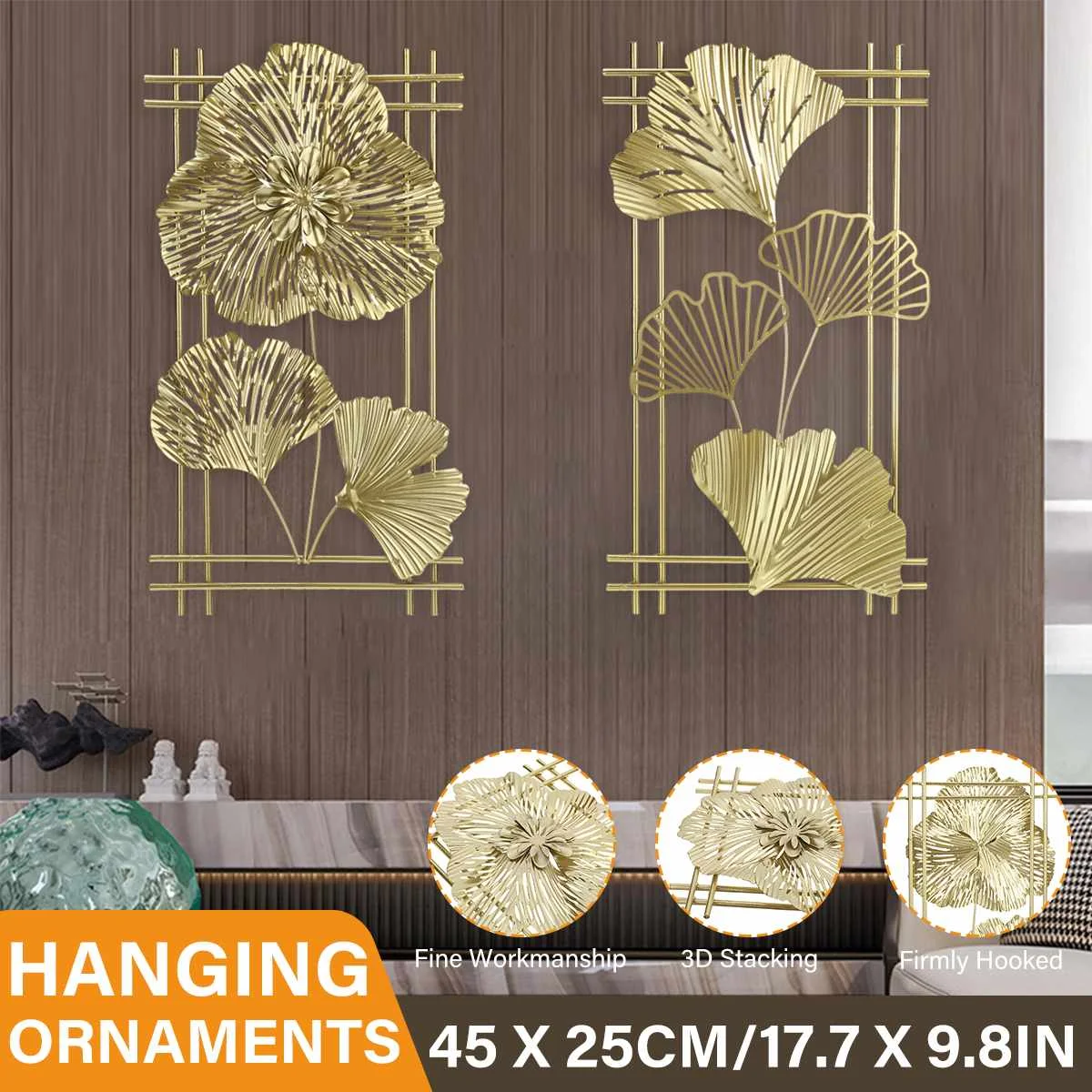 

Golden Ginkgo Biloba Iron Painting Modern Luxury Plant Wall Art Poster Print Pictures for Living Room Office Home Decoration