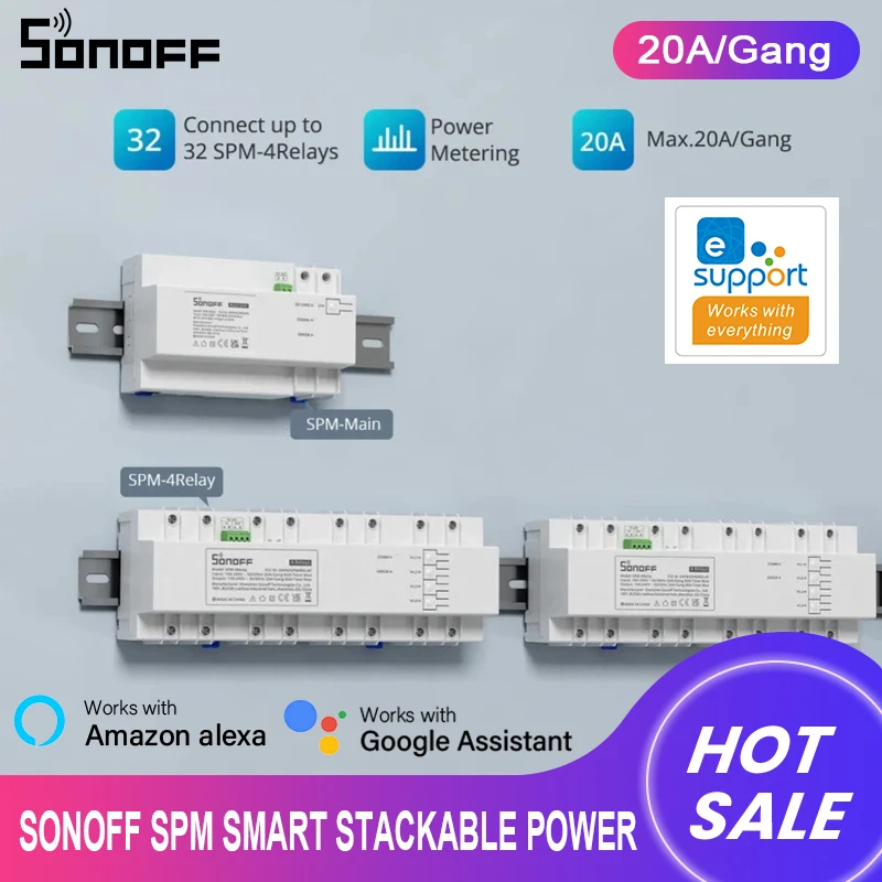

SONOFF SPM Smart Stackable Power Meter 20A/Gang Overload Protection Energy Consumption Monitoring Support SD Card Data Storage