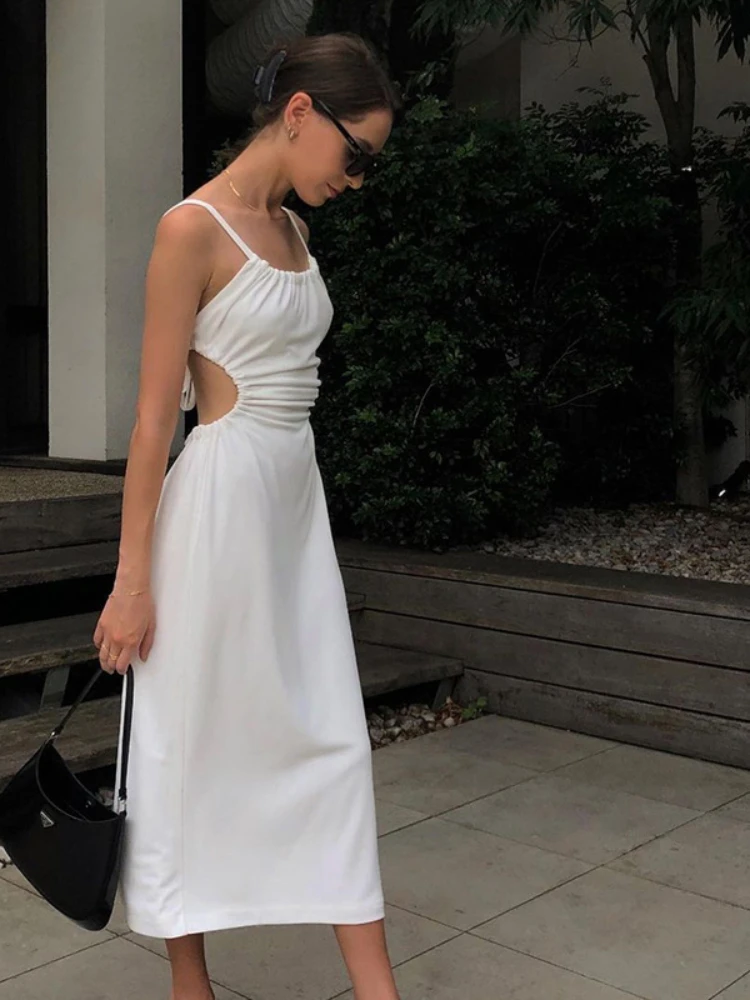 

Летнее Длинное Платье на бретельках без рукавов с открытой спиной, тонкое соблазнительное облегающее вечернее платье с V-образным вырезом, ...