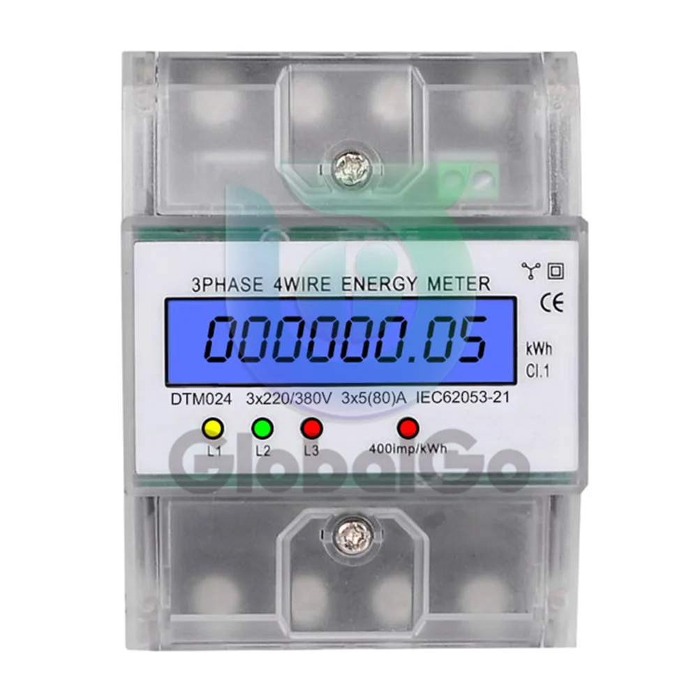 

3 Phase 4 Wire Energy Meter 220/380V 5-80A Energy Consumption kWh Meter DIN Rail Installation Digital Electric Power Meter