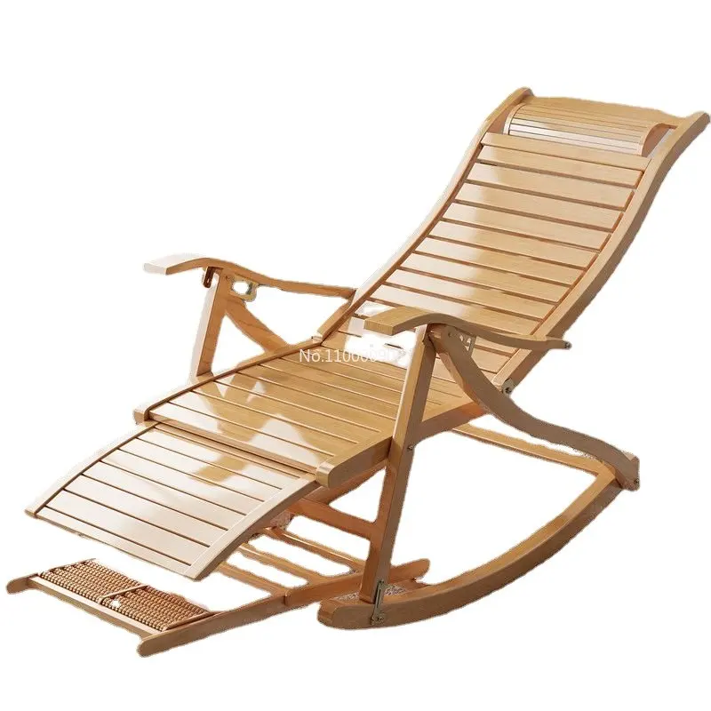 

Recliner Leisure Home Bamboo Rocking Chair Adult Balcony Relax Armrest Folding Bed Living Room Furniture шезлонг пляжный