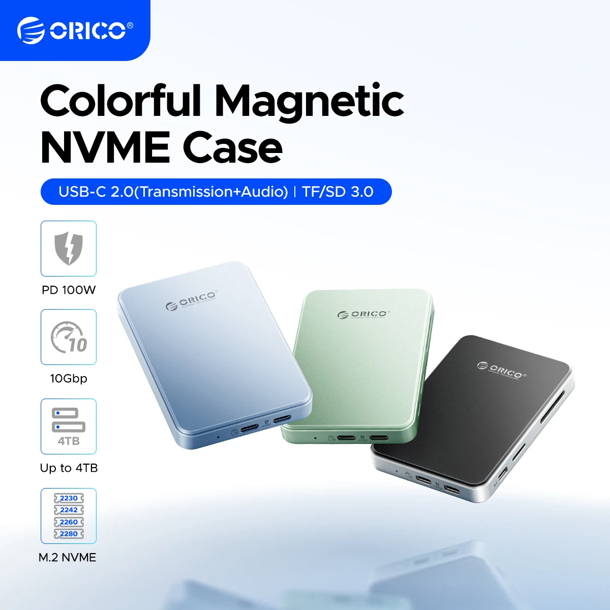 Фото Корпус ORICO M.2 NVMe SSD 2230-2280 MagSafe USB C 3.2 с устройством чтения карт TF/SD 3.0 PD 100 Вт для iPhone 16 17 Pro ProRes №1