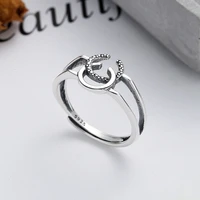 100 real pure 925 slver ring hip hop double cc letter spliced fashion opening adjustable couple ring wedding fine jewelry s925