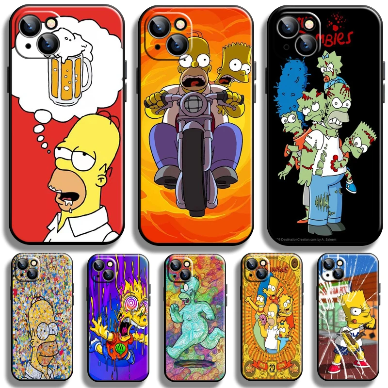 

Cute Homer Family S-Sim Psons For Apple iPhone 13 12 11 Pro 12 13 Mini X XR XS Max SE 5 6 6s 7 8 Plus Phone Case Black Back