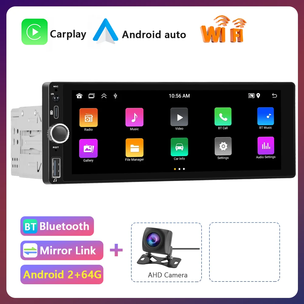 

Podofo 1din Android Радио 6,86 "2 + 64G Автомобильный стерео радио GPS-навигация WIFI Carplay Android auto Bluetooth FM/RDS Автомобильный плеер