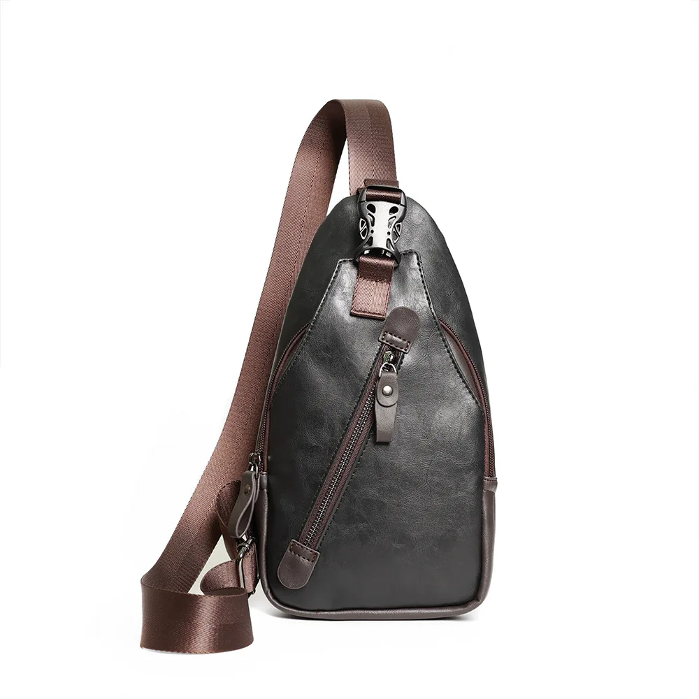 Casual Men's Crossbody Chest Bag Multifunctional Leather Cross Body Bag with Adjustable Shoulder Strap Messenger Bag for Sports