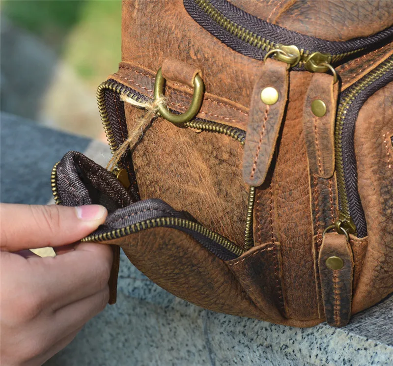 PNDME vintage crazy horse cowhide men's daily crossbody bags outdoor casual  luxury genuine leather shoulder bag small handbag