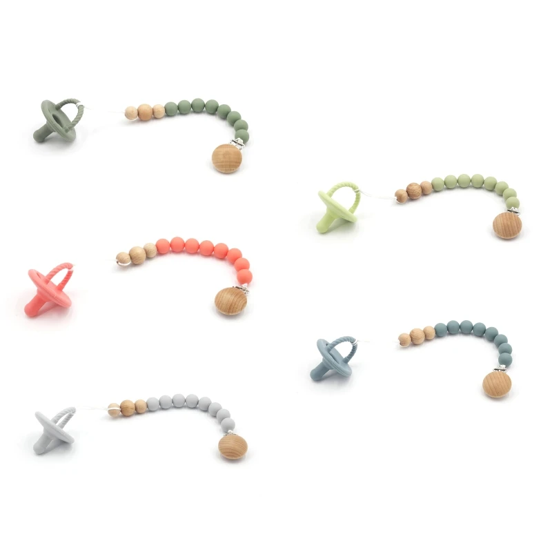 

2 шт./компл. детская деревянная цепочка для соски-пустышки, силиконовые бусины, держатель для соски, пустышка для девочек, подарок для прорез...