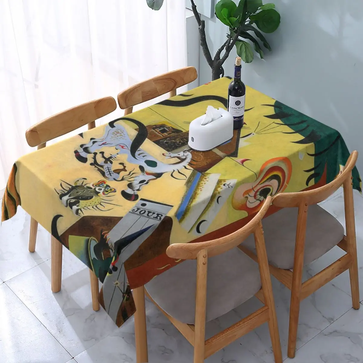 

Rectangular Waterproof The Tilled Field By Joan Joan Miro Tablecloth Backing Elastic Edge Table Covers Surrealism Table Cloth