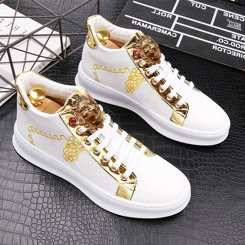 Роскошные мужские туфли лоферы на платформе трендовые ботинки маленькие белые с