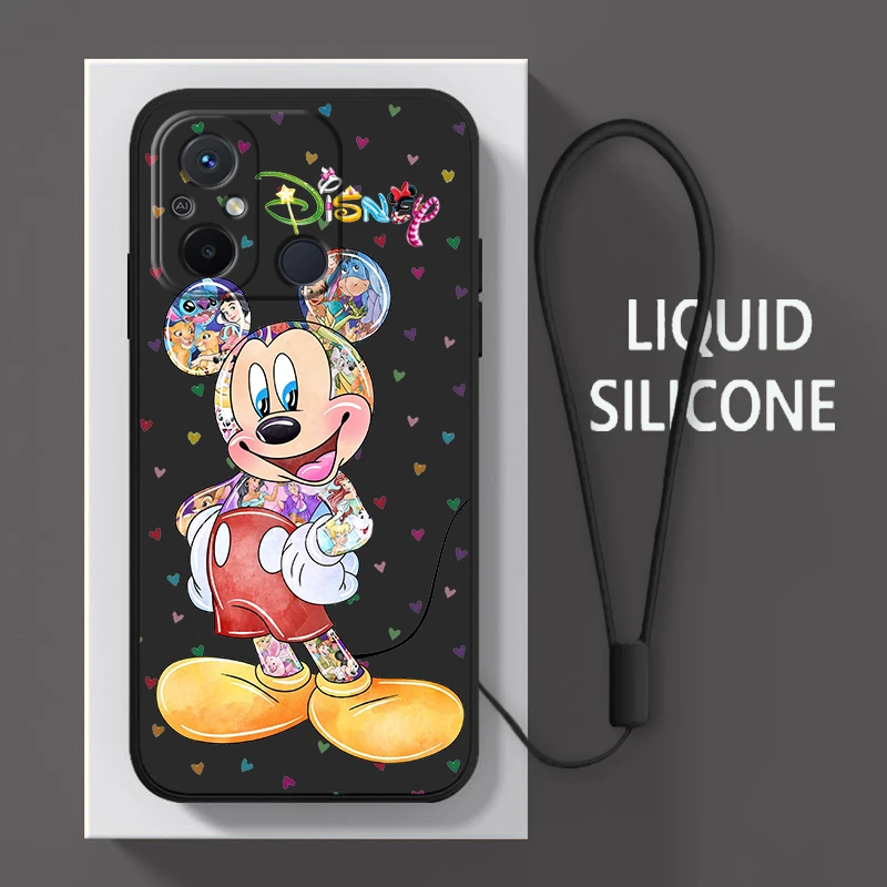 

Cartoon Mickey Minnie For Xiaomi Redmi 12C 11 Prime A1 10 10X 9 9A 9T 9AT 8 K50 Gaming Pro 4G 5G Liquid Rope Phone Case Fundas