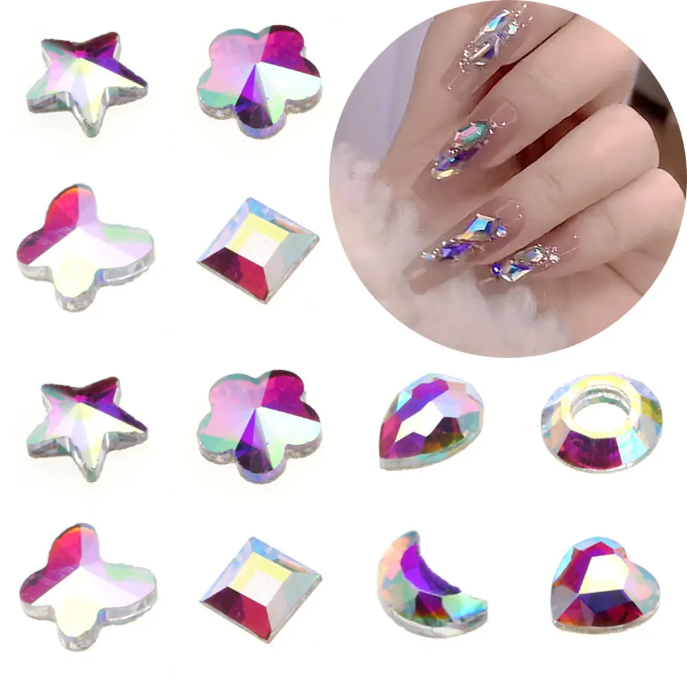 

Импортные цветные стразы AB смешанной формы, стеклянные кристаллы, стразы с плоской задней поверхностью, блестящие 3D гвозди, декоративные аксессуары «сделай сам», гвозди