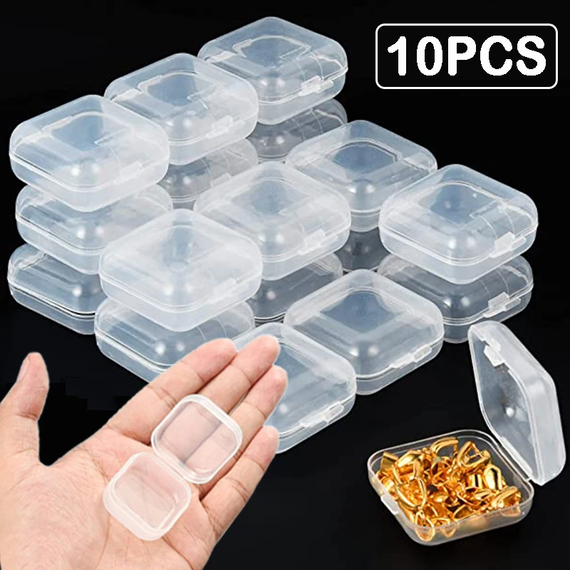

10/1PCS Empty Plastic Clear Mini Empty Square Small Box Jewelry Ear Plug Container Nail Art Colorful Decor earrings Storage Case