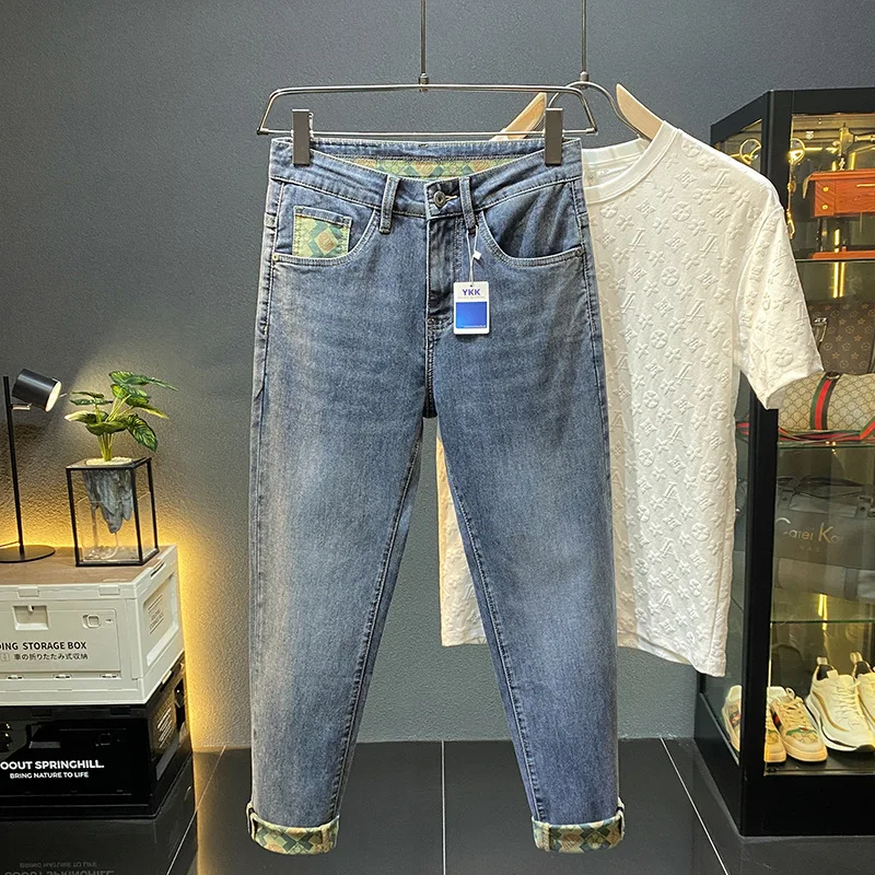 Высококачественные модные брендовые повседневные мужские джинсы с принтом