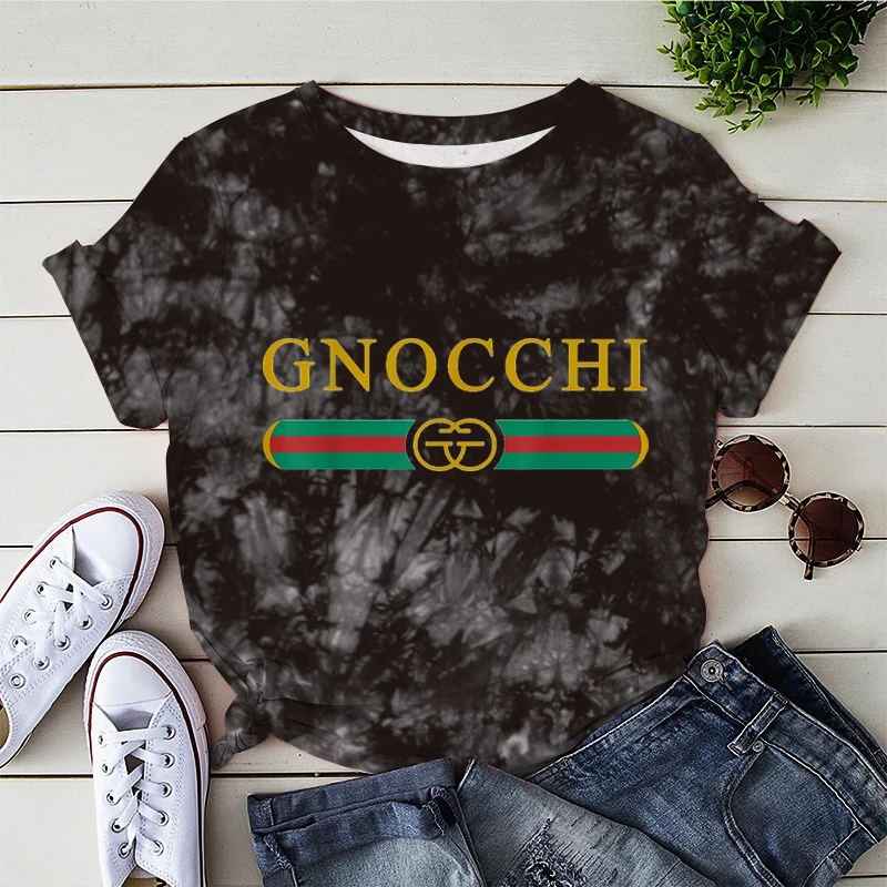 Tie Dye T-shirts Gnocchi Print Tshirts Tops for Women Hip Hop Streetwear Women Vintage Clothes Kawaii Cartoon Tshirts Camisas