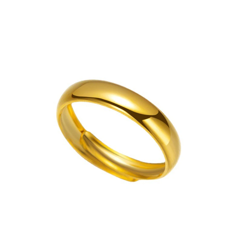 

HOYON 18K Pure Gold Color ring for women and men couple wedding bands smooth golden Rings Resizable 999 anillos Fashion jewelry