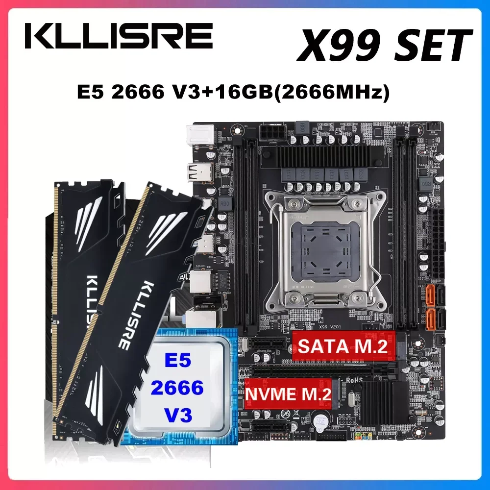 

Kllisre X99 motherboard combo kit set XEON E5 2666 V3 LGA 2011-3 CPU 2pcs X 8GB =16GB 2666MHz DDR4 memory