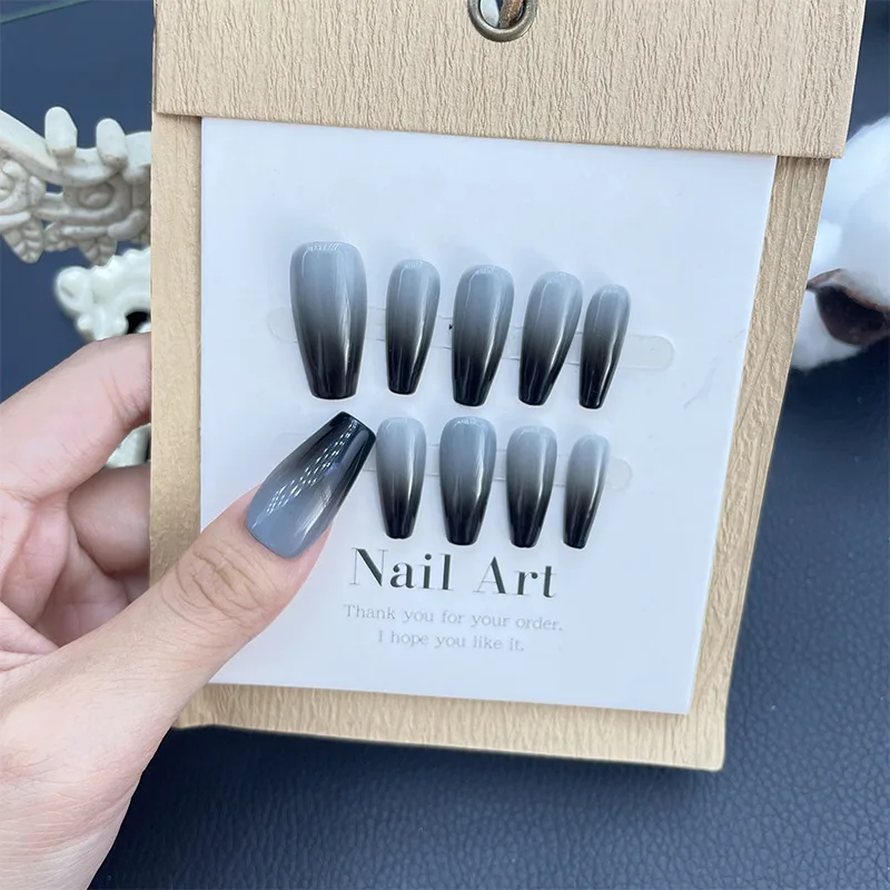 

Emmabeauty Midnight Dawn Removable Reusable Handmade Press On Nails with Holographic and Marble Effect.No.EM19600