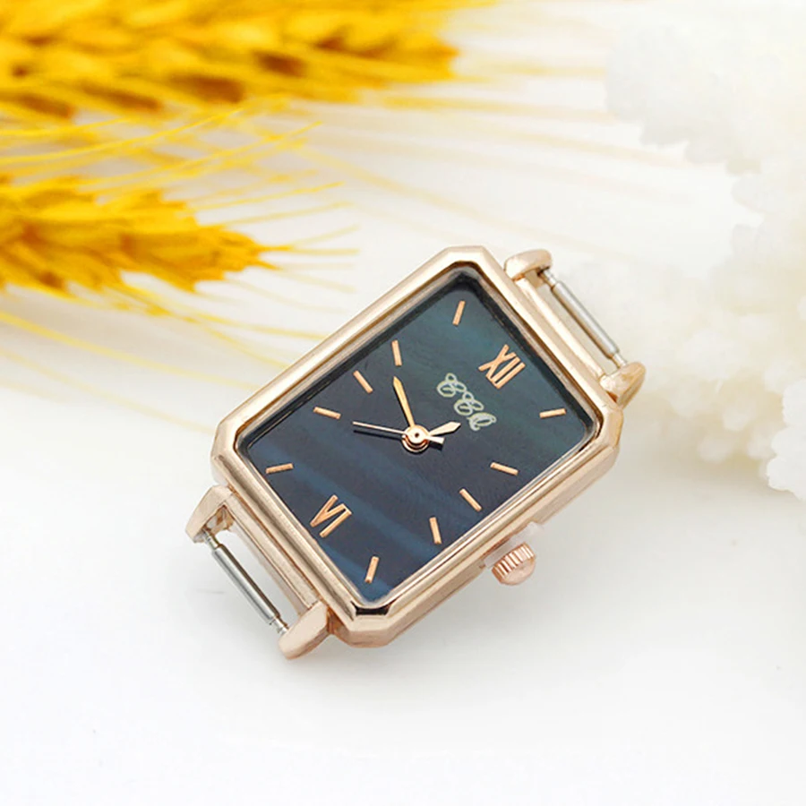 Diy Personality Rose Gold Small Rectangle Watch Header With Thin（10mm） Watchband Gradient Surface Watch Accessories Wholesale