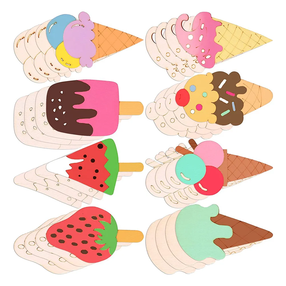 

Cream Ice Wood Wooden Cutouts Unfinished Party Blank Hanging Summer Ornament Craftstags Diy Decorations Pieces Sign
